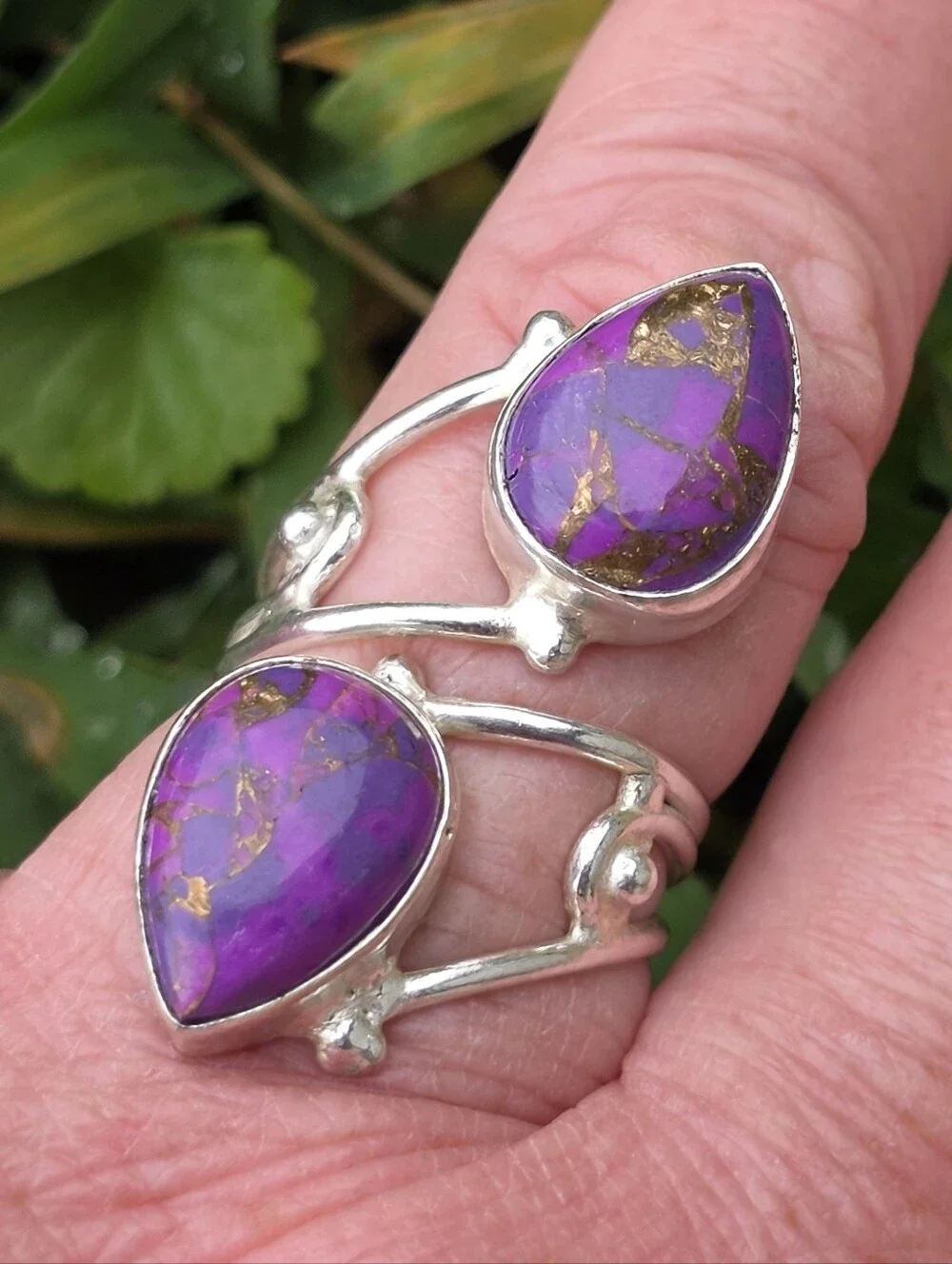 Purple Copper Turquoise Double-Stone Ring In 925 Sterling Silver (7)